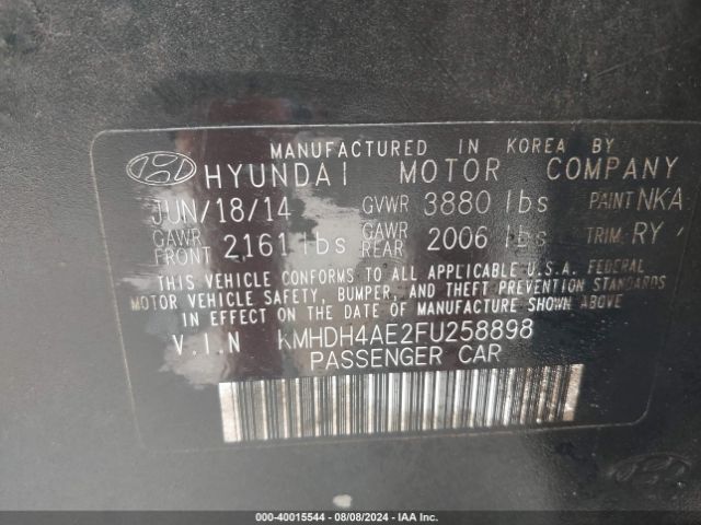 Photo 8 VIN: KMHDH4AE2FU258898 - HYUNDAI ELANTRA 