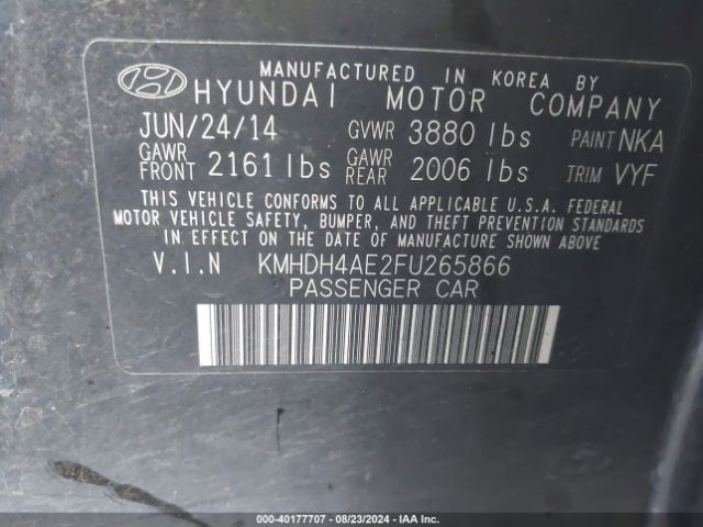 Photo 8 VIN: KMHDH4AE2FU265866 - HYUNDAI ELANTRA 