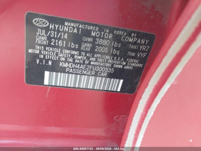 Photo 8 VIN: KMHDH4AE2FU300535 - HYUNDAI ELANTRA 