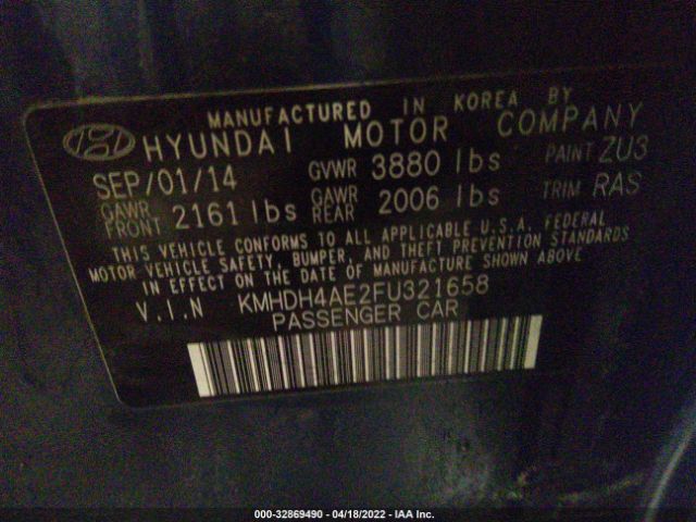 Photo 8 VIN: KMHDH4AE2FU321658 - HYUNDAI ELANTRA 