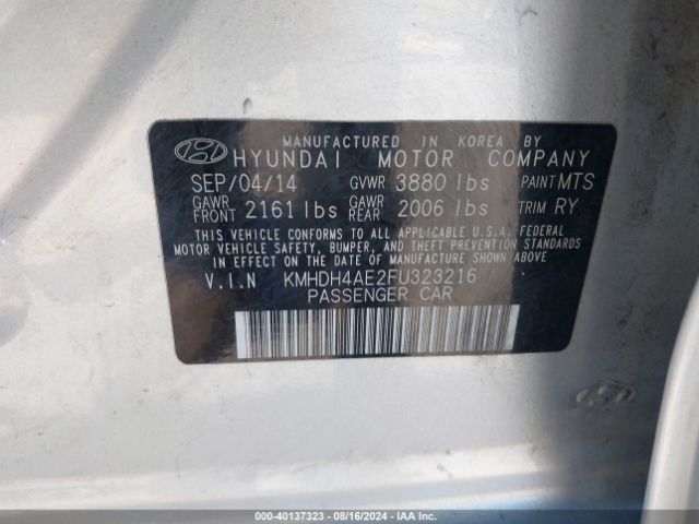 Photo 8 VIN: KMHDH4AE2FU323216 - HYUNDAI ELANTRA 