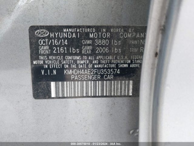 Photo 8 VIN: KMHDH4AE2FU353574 - HYUNDAI ELANTRA 