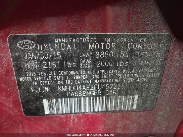 Photo 8 VIN: KMHDH4AE2FU457255 - HYUNDAI ELANTRA 