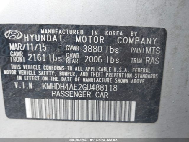 Photo 8 VIN: KMHDH4AE2GU488118 - HYUNDAI ELANTRA 