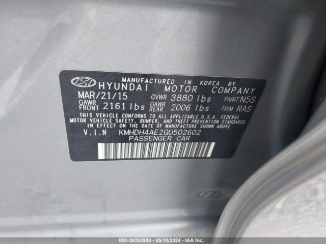 Photo 8 VIN: KMHDH4AE2GU502602 - HYUNDAI ELANTRA 