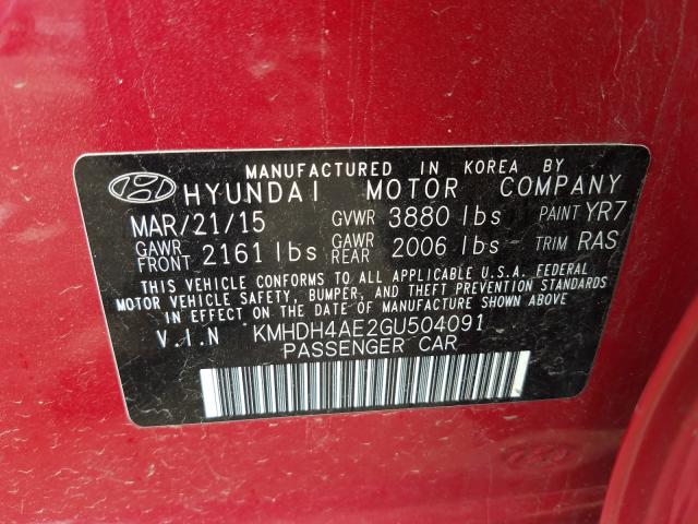 Photo 9 VIN: KMHDH4AE2GU504091 - HYUNDAI ELANTRA 