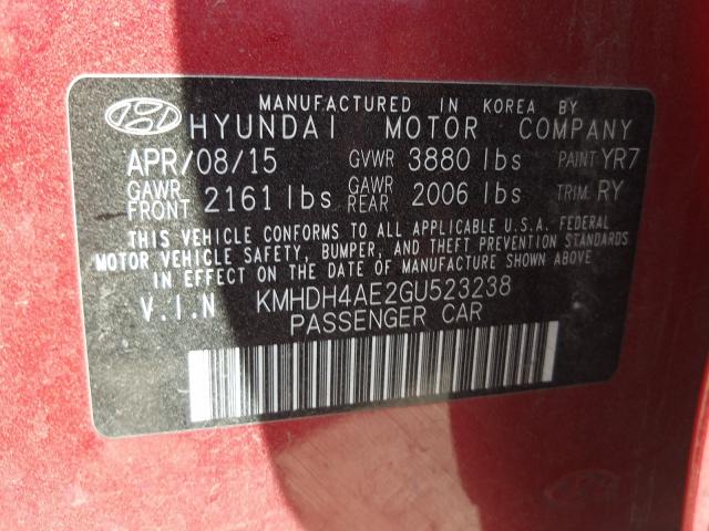 Photo 9 VIN: KMHDH4AE2GU523238 - HYUNDAI ELANTRA SE 