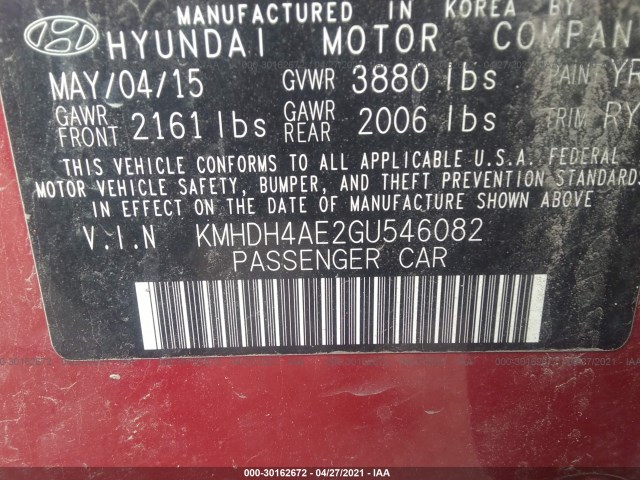 Photo 8 VIN: KMHDH4AE2GU546082 - HYUNDAI ELANTRA 