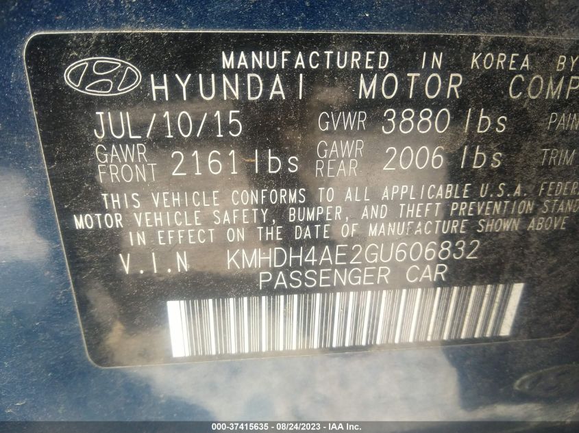 Photo 8 VIN: KMHDH4AE2GU606832 - HYUNDAI ELANTRA 