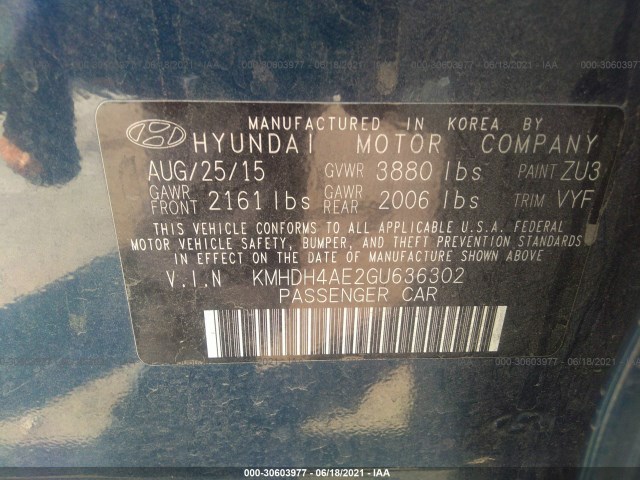 Photo 8 VIN: KMHDH4AE2GU636302 - HYUNDAI ELANTRA 