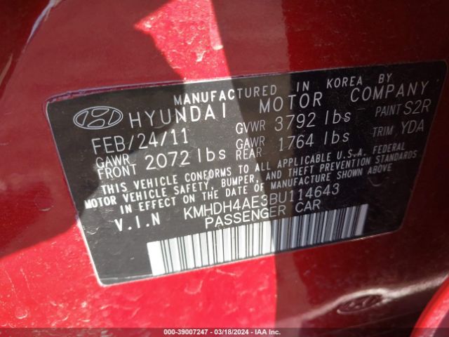 Photo 8 VIN: KMHDH4AE3BU114643 - HYUNDAI ELANTRA 