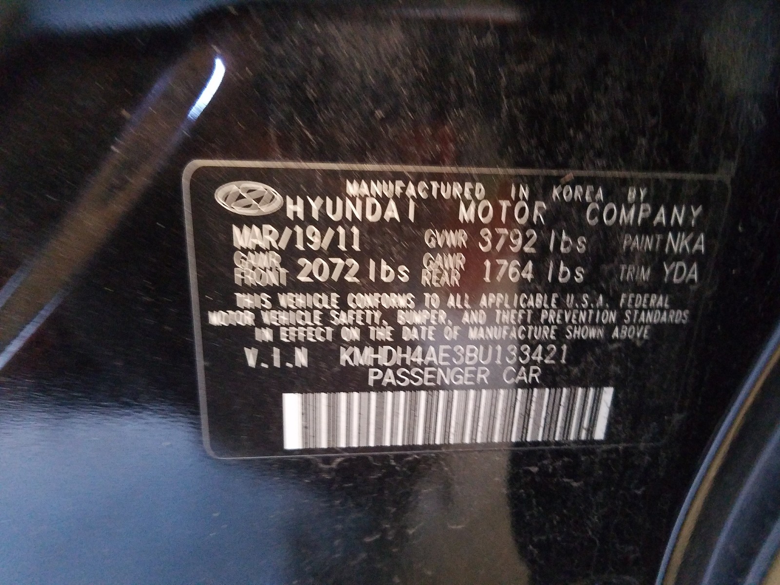 Photo 9 VIN: KMHDH4AE3BU133421 - HYUNDAI ELANTRA GL 