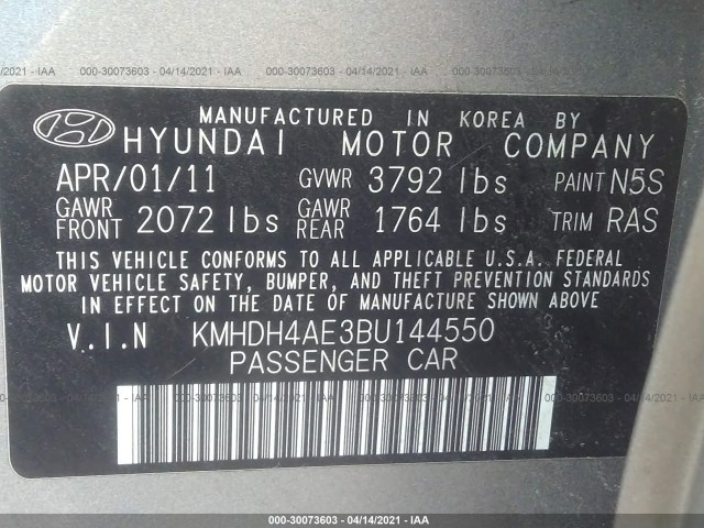 Photo 8 VIN: KMHDH4AE3BU144550 - HYUNDAI ELANTRA 