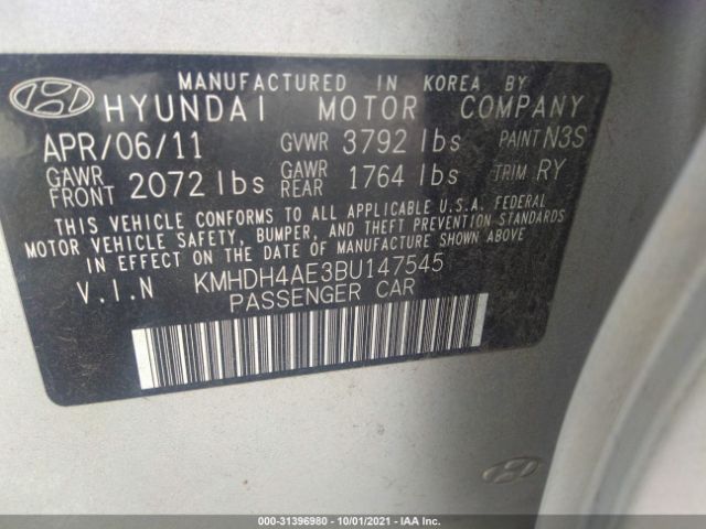 Photo 8 VIN: KMHDH4AE3BU147545 - HYUNDAI ELANTRA 