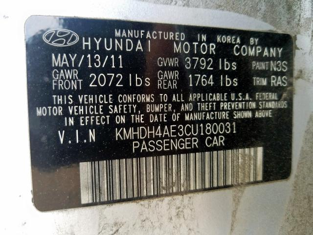 Photo 9 VIN: KMHDH4AE3CU180031 - HYUNDAI ELANTRA GL 