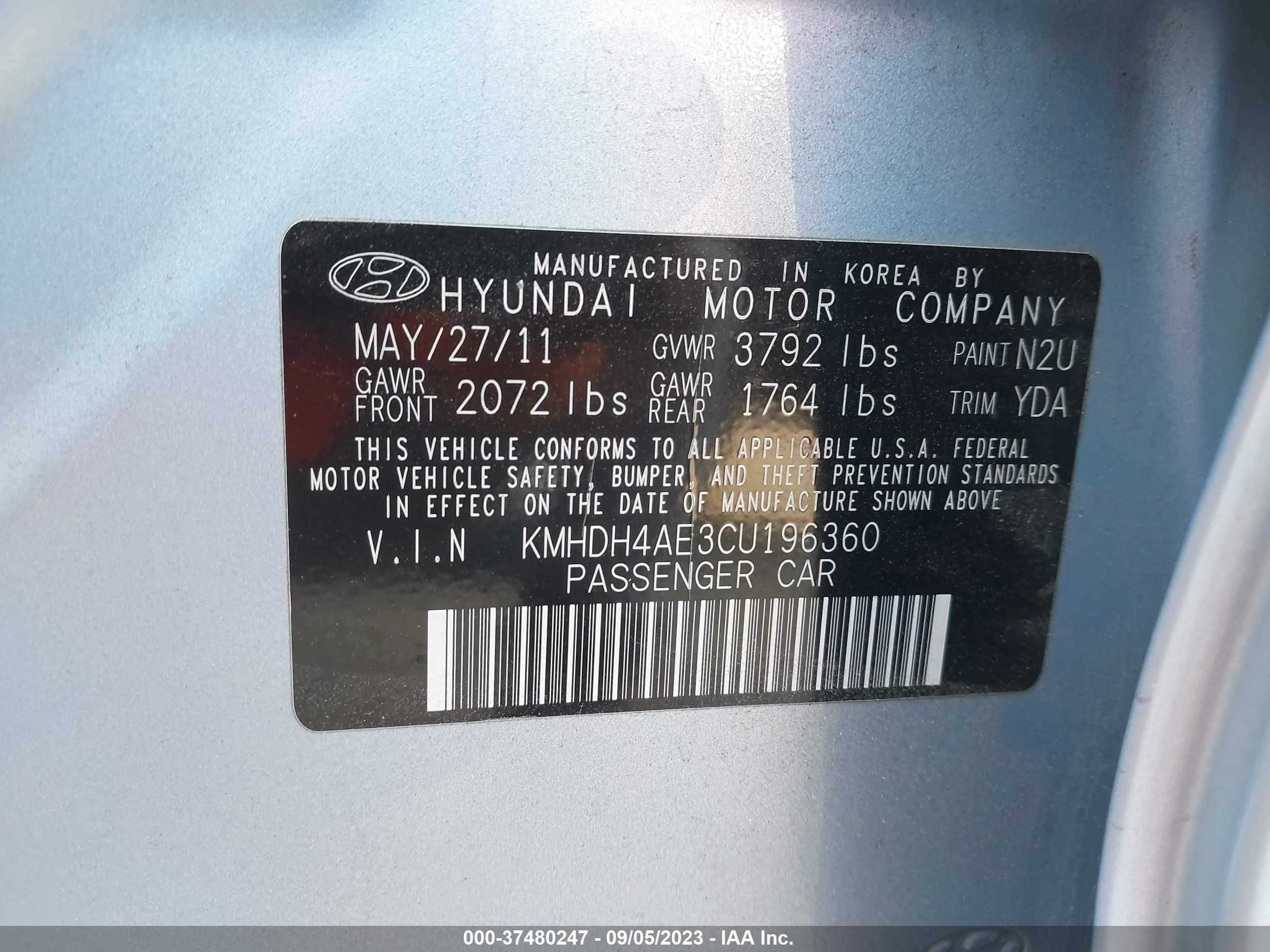 Photo 8 VIN: KMHDH4AE3CU196360 - HYUNDAI ELANTRA 