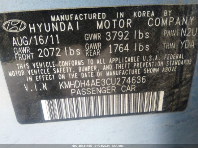 Photo 8 VIN: KMHDH4AE3CU274636 - HYUNDAI ELANTRA 