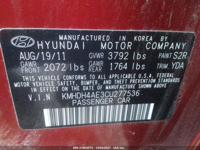 Photo 8 VIN: KMHDH4AE3CU277536 - HYUNDAI ELANTRA 