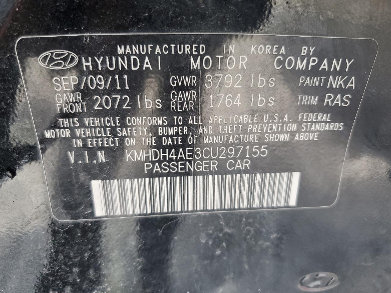 Photo 11 VIN: KMHDH4AE3CU297155 - HYUNDAI ELANTRA 