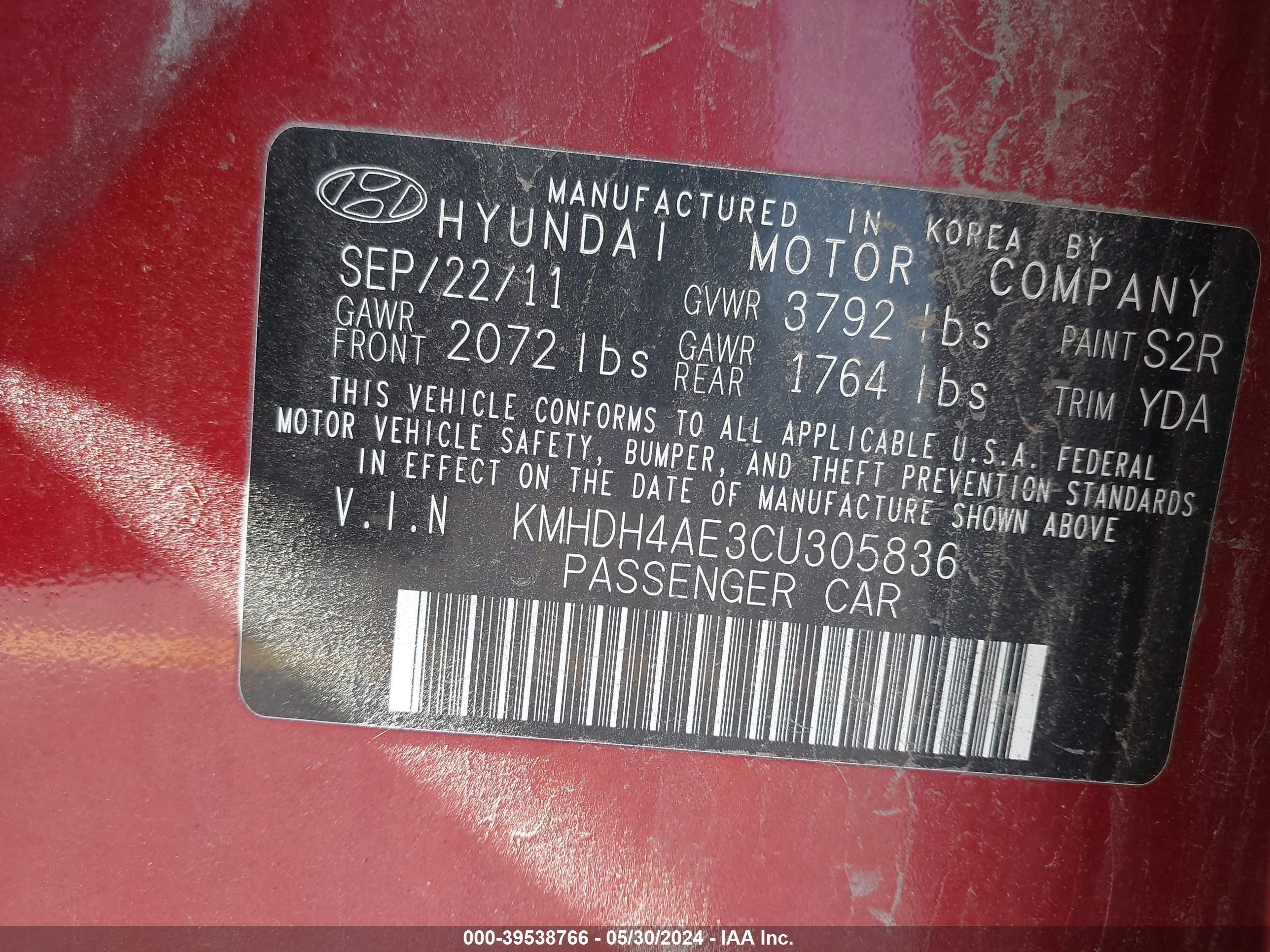 Photo 8 VIN: KMHDH4AE3CU305836 - HYUNDAI ELANTRA 