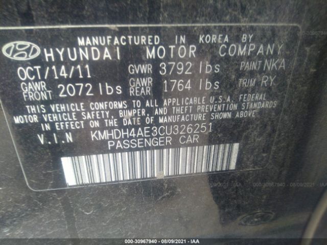 Photo 8 VIN: KMHDH4AE3CU326251 - HYUNDAI ELANTRA 