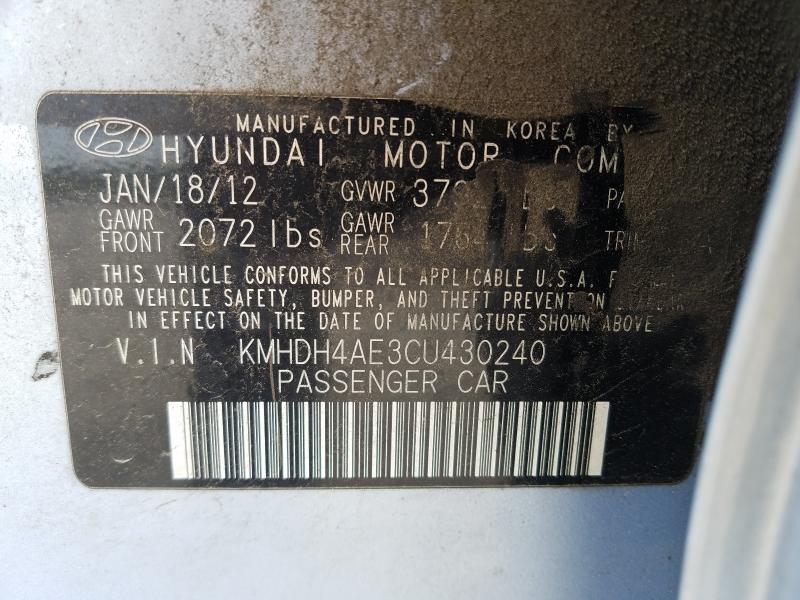 Photo 9 VIN: KMHDH4AE3CU430240 - HYUNDAI ELANTRA GL 