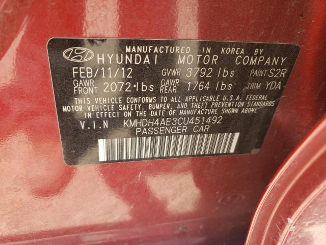 Photo 9 VIN: KMHDH4AE3CU451492 - HYUNDAI ELANTRA GL 