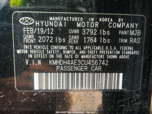 Photo 8 VIN: KMHDH4AE3CU456742 - HYUNDAI ELANTRA 