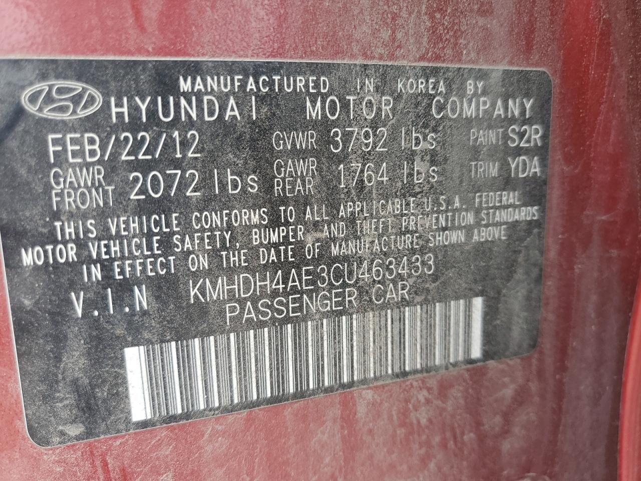 Photo 11 VIN: KMHDH4AE3CU463433 - HYUNDAI ELANTRA 