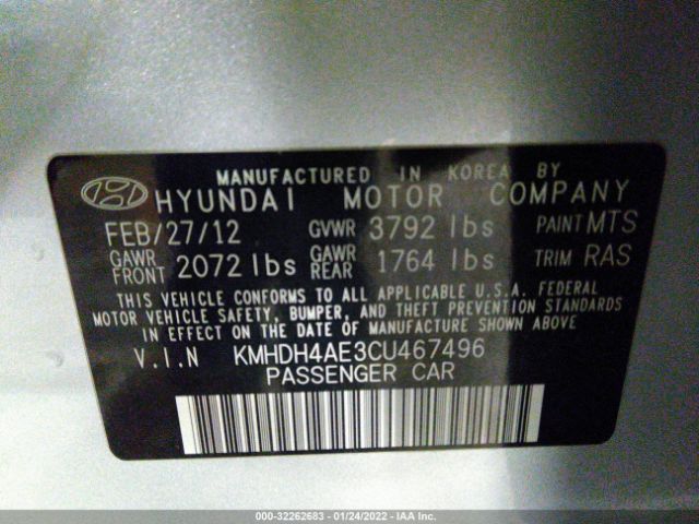 Photo 8 VIN: KMHDH4AE3CU467496 - HYUNDAI ELANTRA 