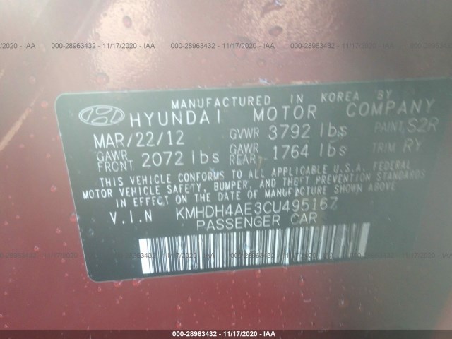 Photo 8 VIN: KMHDH4AE3CU495167 - HYUNDAI ELANTRA 