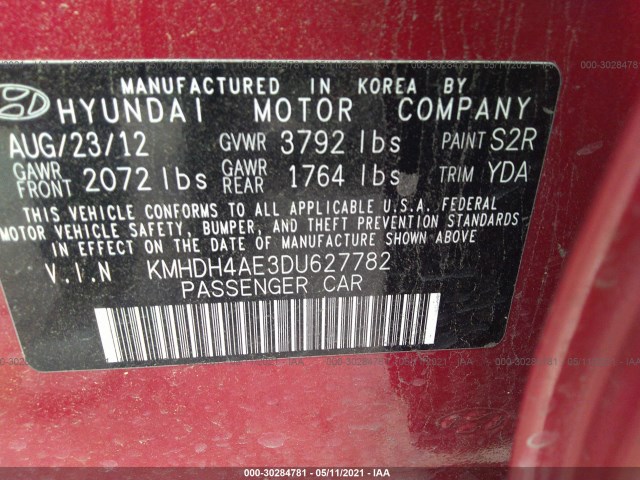 Photo 8 VIN: KMHDH4AE3DU627782 - HYUNDAI ELANTRA 