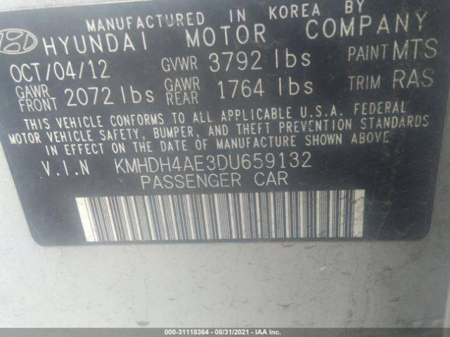 Photo 8 VIN: KMHDH4AE3DU659132 - HYUNDAI ELANTRA 