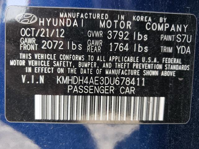 Photo 9 VIN: KMHDH4AE3DU678411 - HYUNDAI ELANTRA GL 