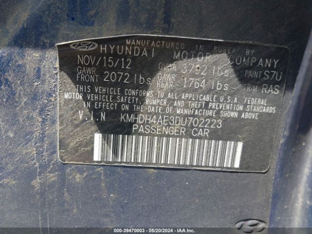 Photo 8 VIN: KMHDH4AE3DU702223 - HYUNDAI ELANTRA 