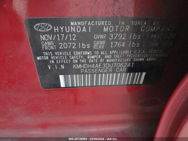 Photo 8 VIN: KMHDH4AE3DU706241 - HYUNDAI ELANTRA 