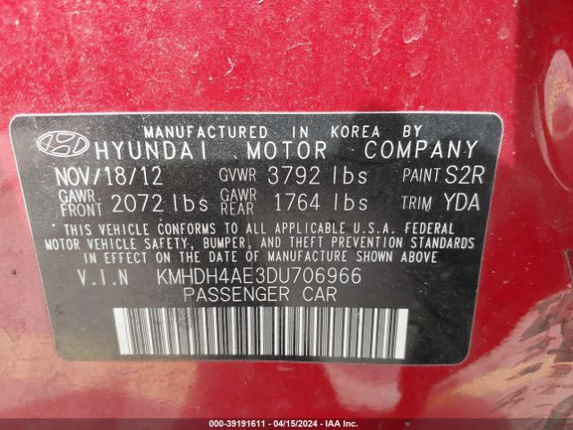 Photo 8 VIN: KMHDH4AE3DU706966 - HYUNDAI ELANTRA 