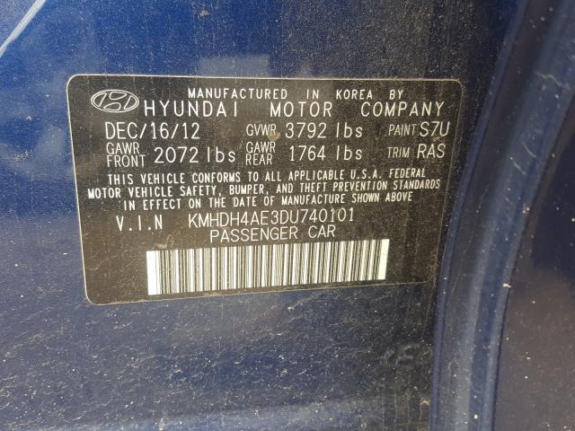 Photo 9 VIN: KMHDH4AE3DU740101 - HYUNDAI ELANTRA GL 