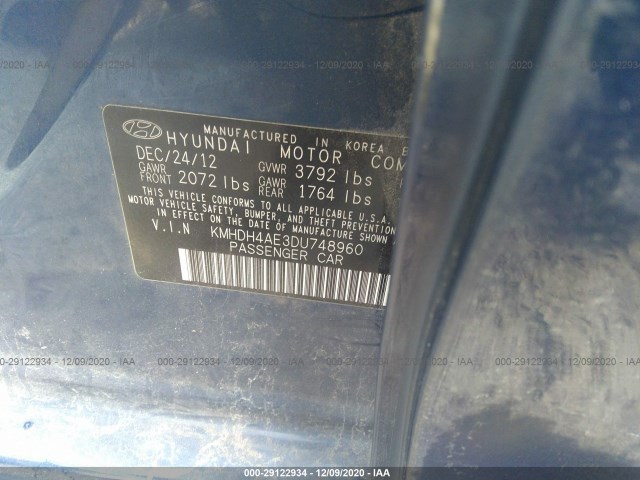 Photo 8 VIN: KMHDH4AE3DU748960 - HYUNDAI ELANTRA 