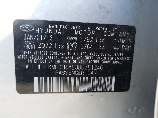 Photo 9 VIN: KMHDH4AE3DU781246 - HYUNDAI ELANTRA GL 