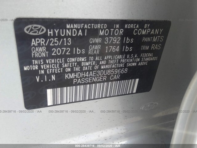 Photo 8 VIN: KMHDH4AE3DU859668 - HYUNDAI ELANTRA 