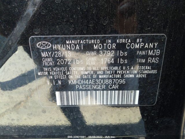 Photo 8 VIN: KMHDH4AE3DU887096 - HYUNDAI ELANTRA 