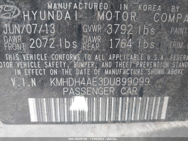 Photo 8 VIN: KMHDH4AE3DU899099 - HYUNDAI ELANTRA 