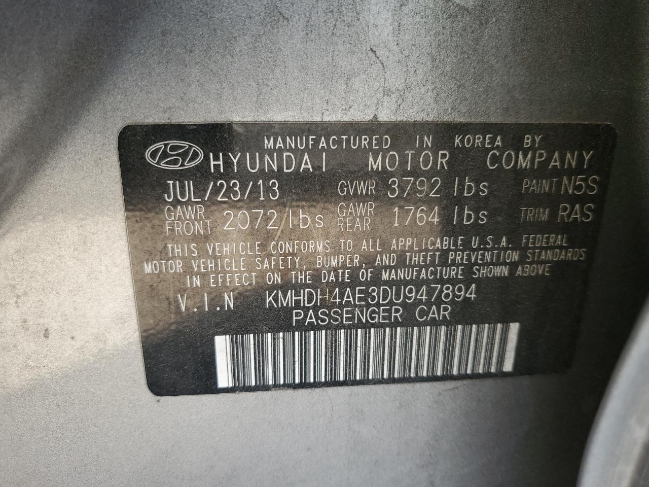 Photo 11 VIN: KMHDH4AE3DU947894 - HYUNDAI ELANTRA 