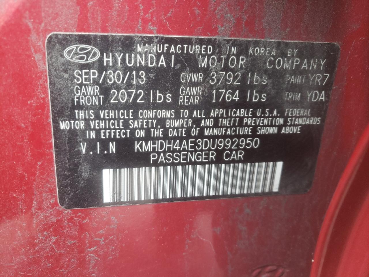 Photo 11 VIN: KMHDH4AE3DU992950 - HYUNDAI ELANTRA 