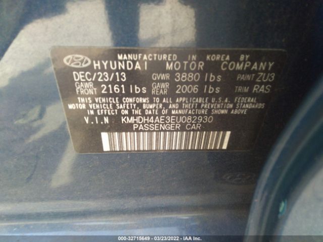 Photo 8 VIN: KMHDH4AE3EU082930 - HYUNDAI ELANTRA 