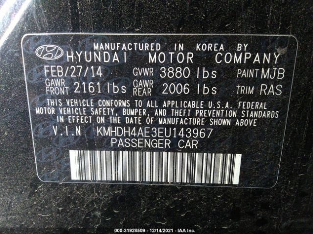 Photo 8 VIN: KMHDH4AE3EU143967 - HYUNDAI ELANTRA 