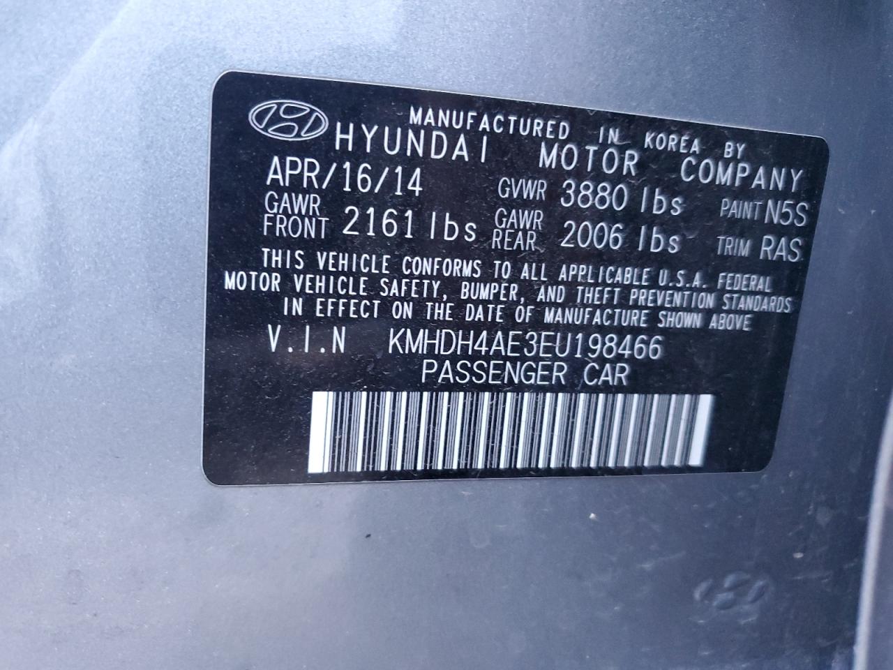 Photo 11 VIN: KMHDH4AE3EU198466 - HYUNDAI ELANTRA 