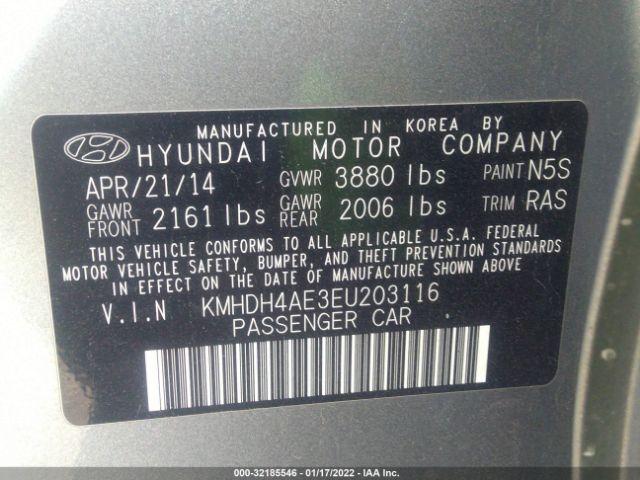 Photo 8 VIN: KMHDH4AE3EU203116 - HYUNDAI ELANTRA 