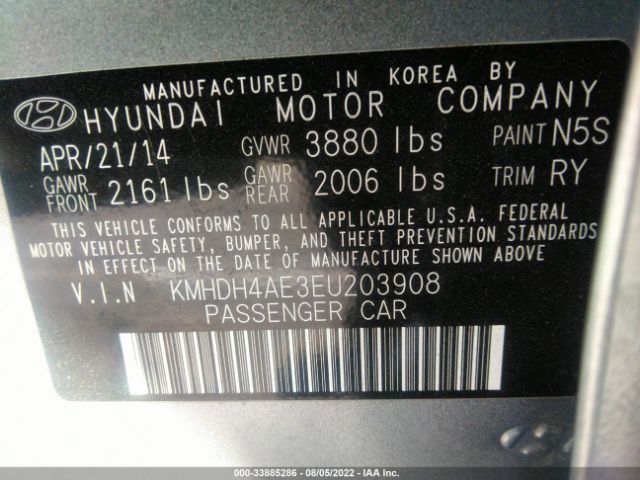 Photo 8 VIN: KMHDH4AE3EU203908 - HYUNDAI ELANTRA 